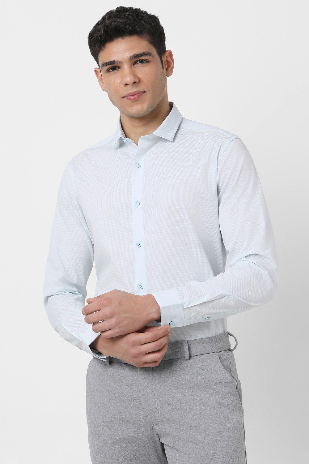 Men Light Blue Slim Fit Full Sleeves Formal Shirt
