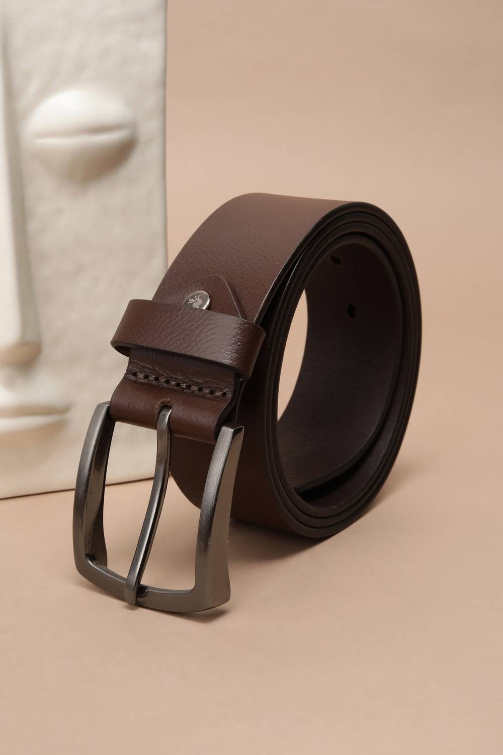 Men Brown Textured Leather Belt