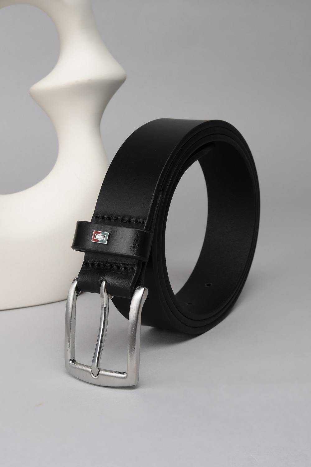 Men Black Solid Leather Belt