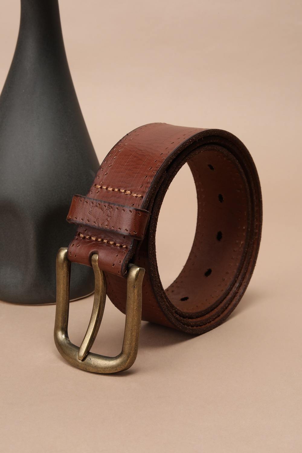 Men Brown Solid Leather Belt