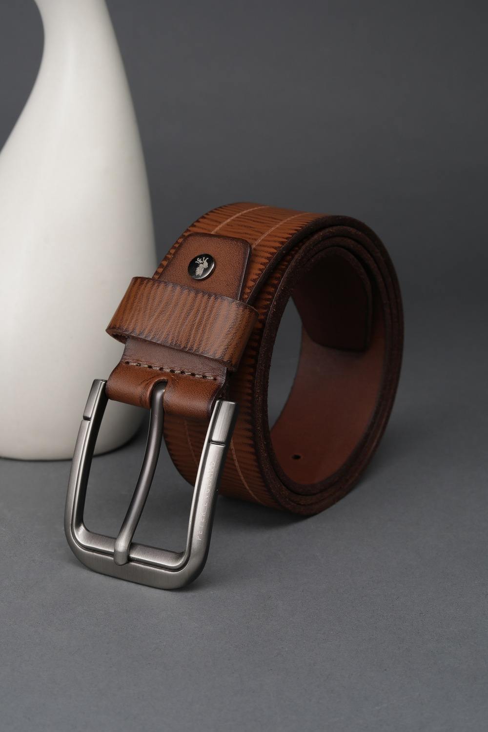 Men Brown Textured Leather Belt