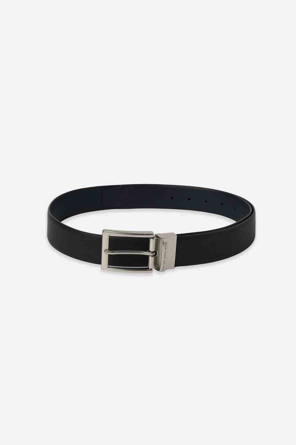 Men Black Textured Genuine Leather Belt