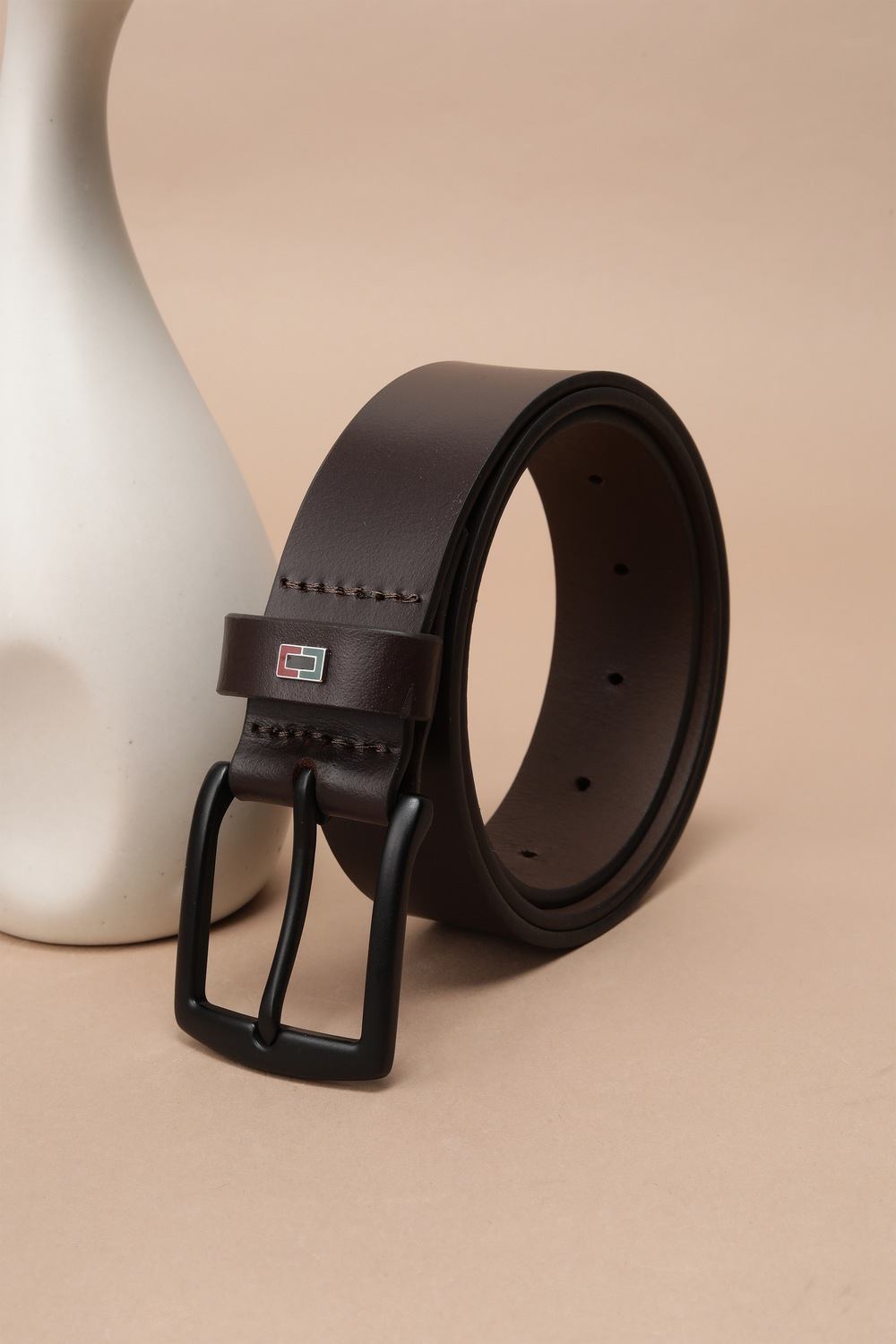 Men Brown Solid Leather Belt