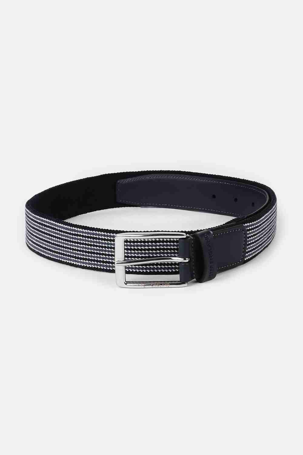 Men Black Stripe Genuine Leather Belt