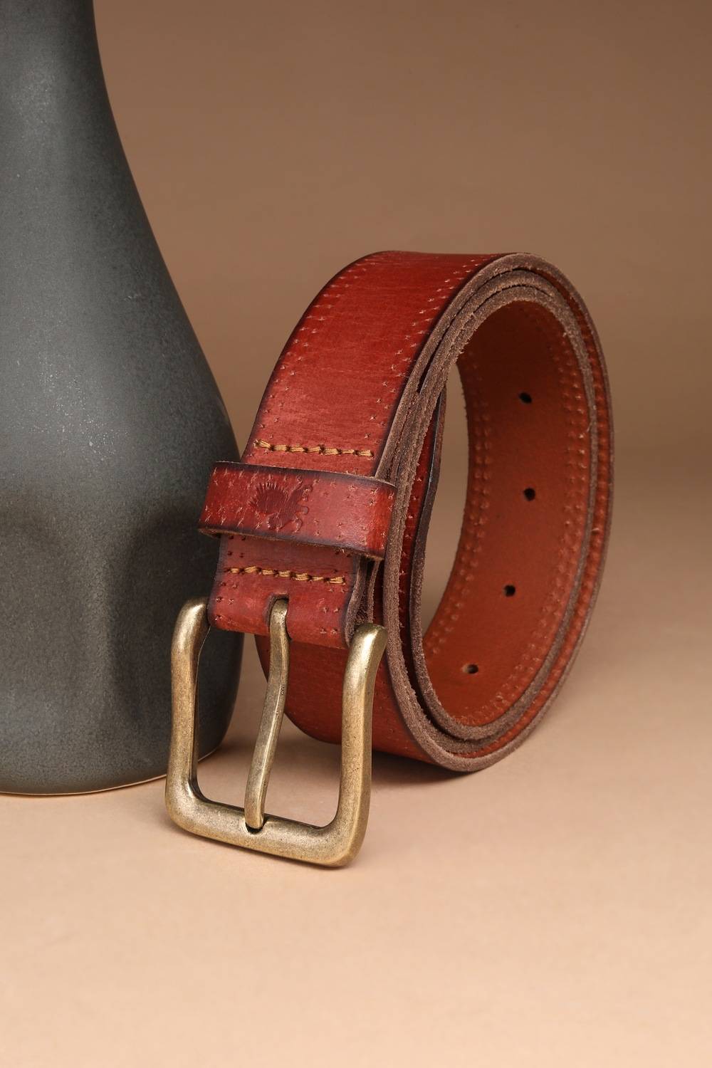 Men Brown Solid Leather Belt