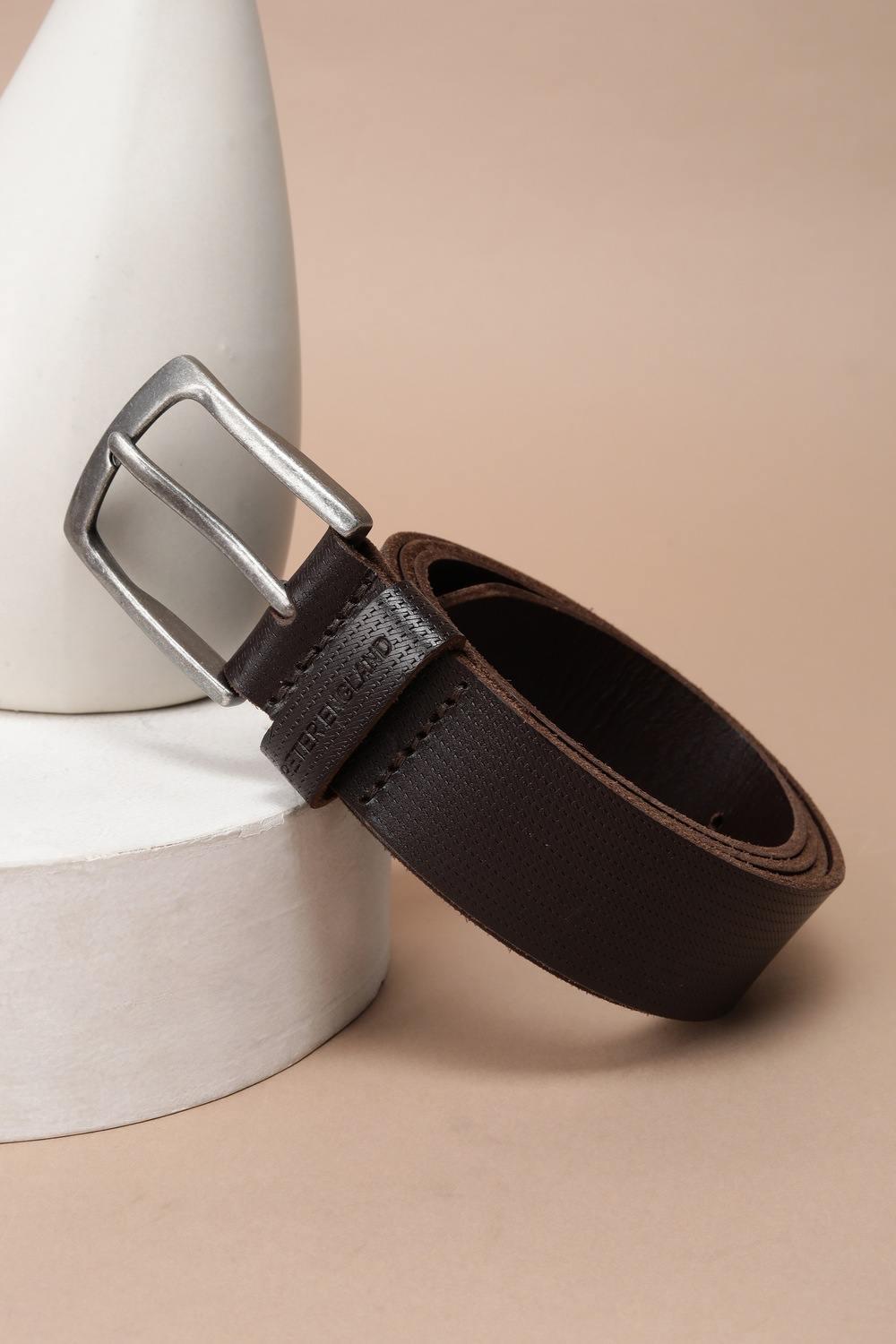 Men Brown Textured Leather Belt