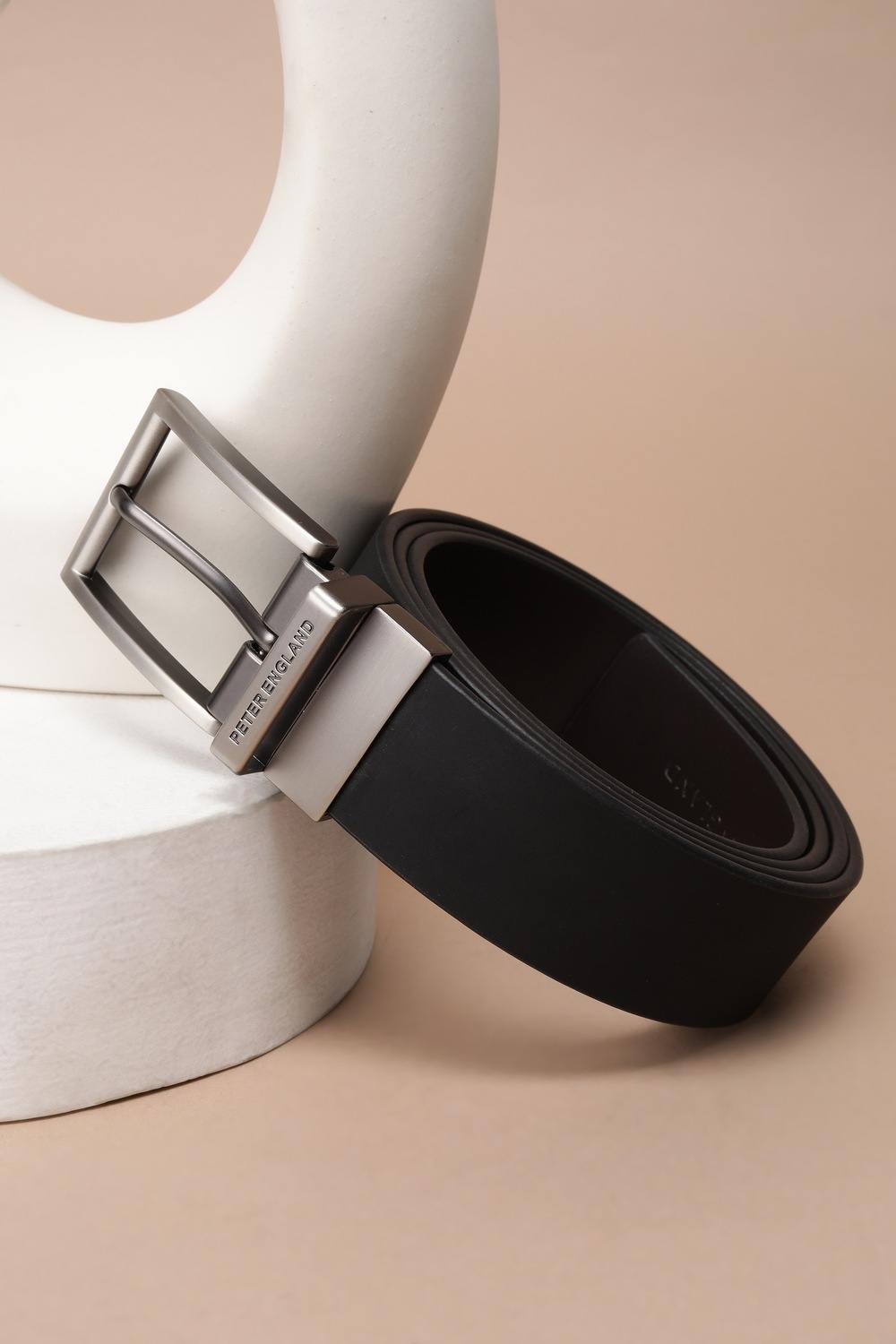 Men Black Solid Leather Belt