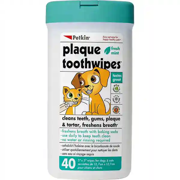 Petkin Plaque Fresh Mint Dog &amp; Cat Toothwipes (40 Wipes)