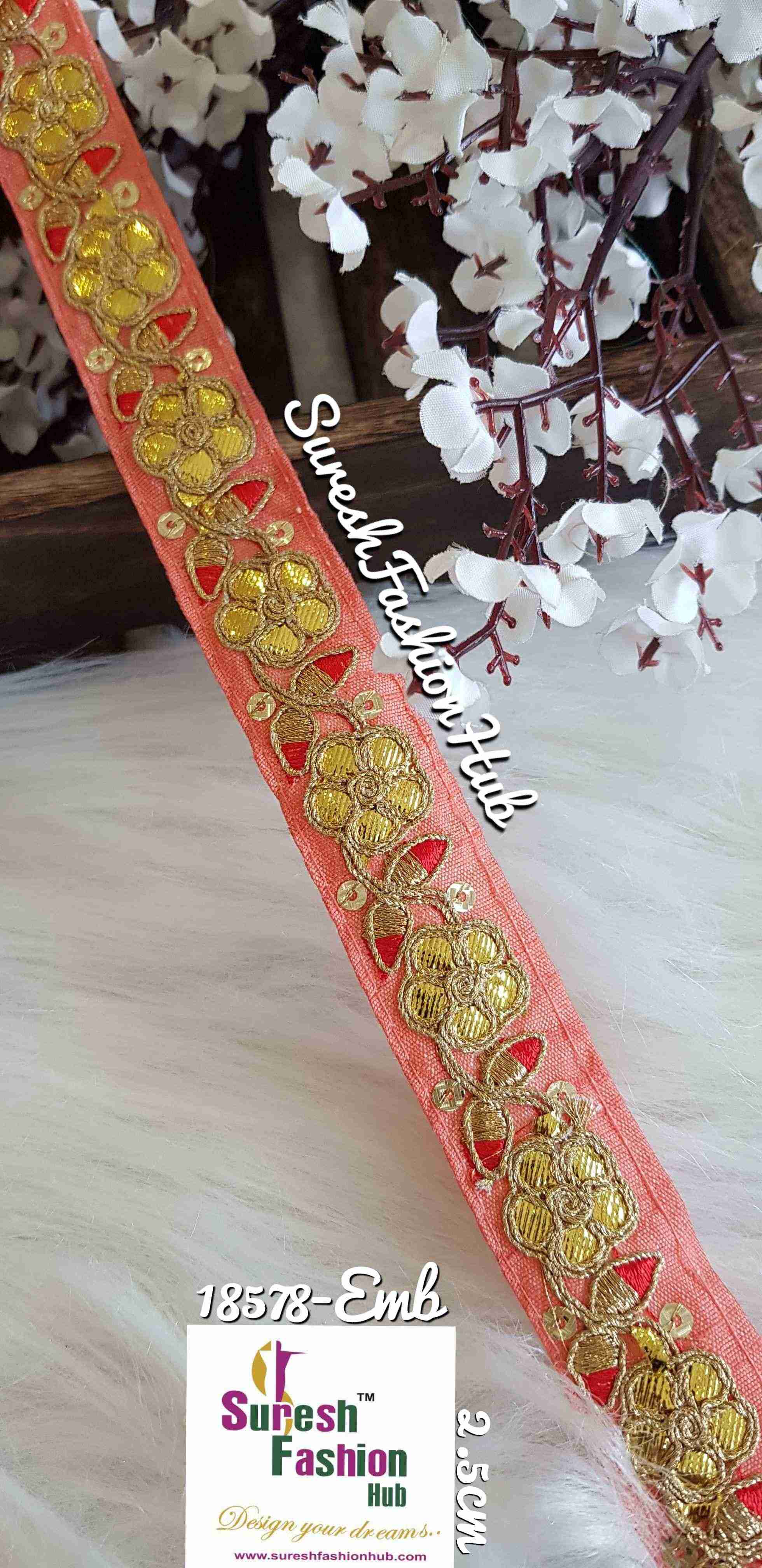 Designer Peach Floral Gota Patti Trim