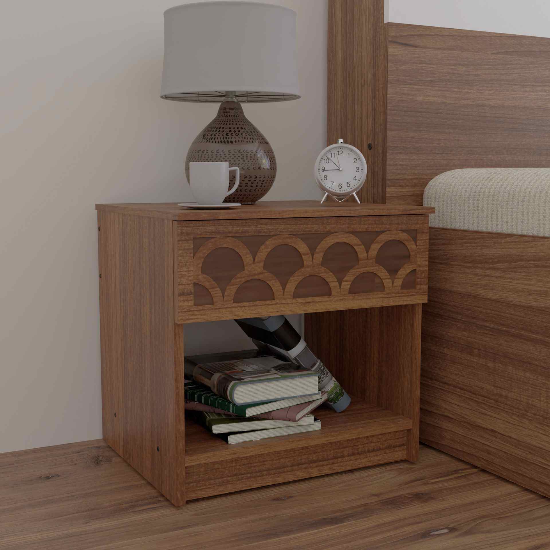 neudot Sydney Engineered Wood Bedside Table - Leon Teak (DIY)