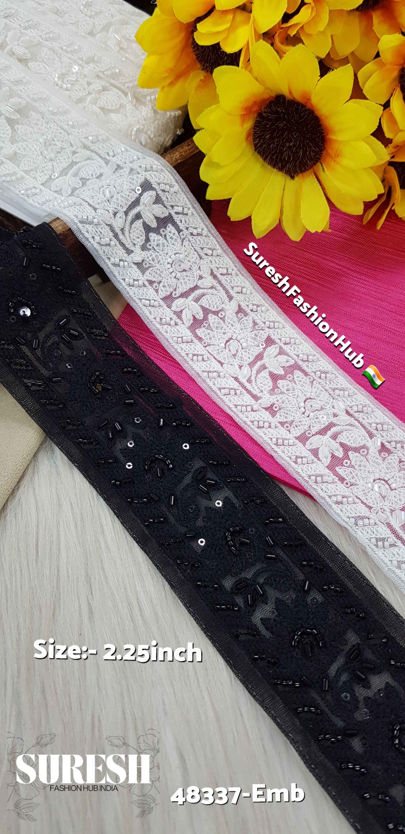 Black to Black Two-Side Border Lace – 48337-Emb