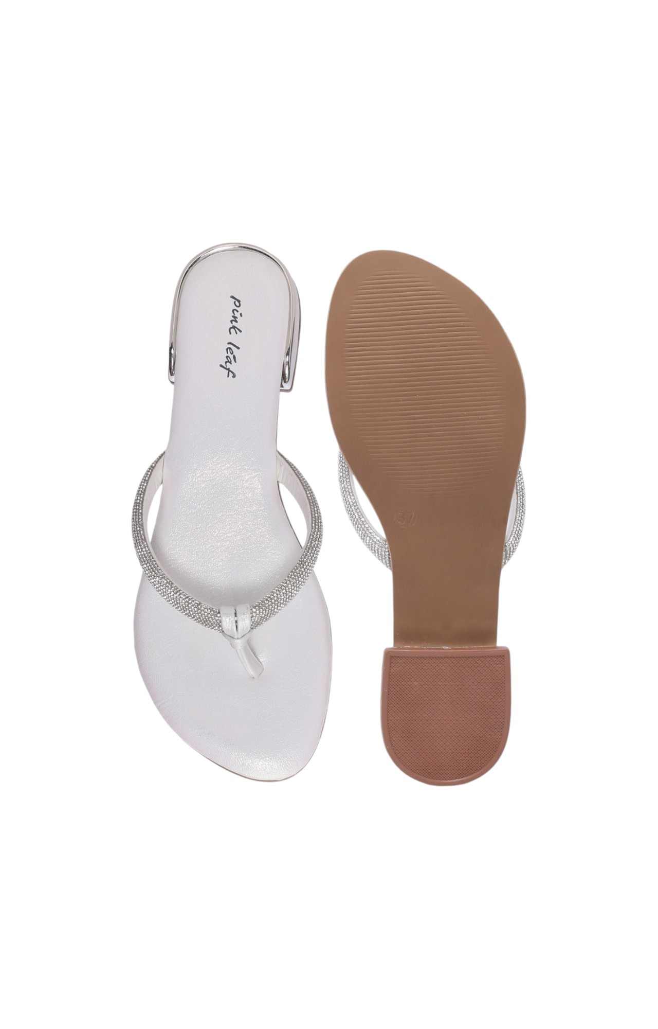 Women White Party Thongs with Rhinestones