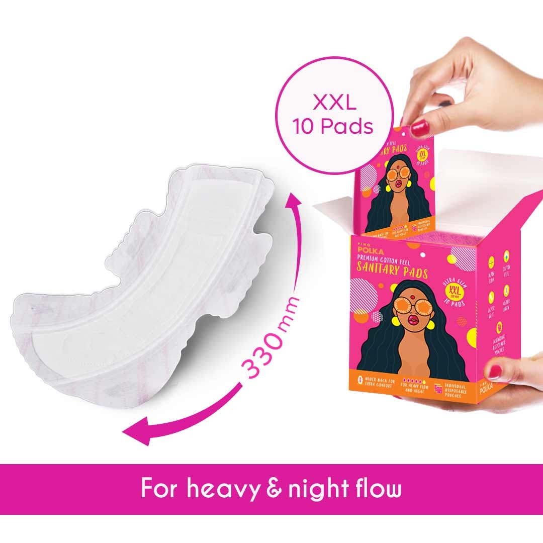 Pinqstory Pvt. Ltd. | Pinq Polka Premium Organic Soft Cotton Feel Ultra Sanitary Pads 10 XXXL, 10 XXL with Individual Disposable Biodegradable Pouch 3