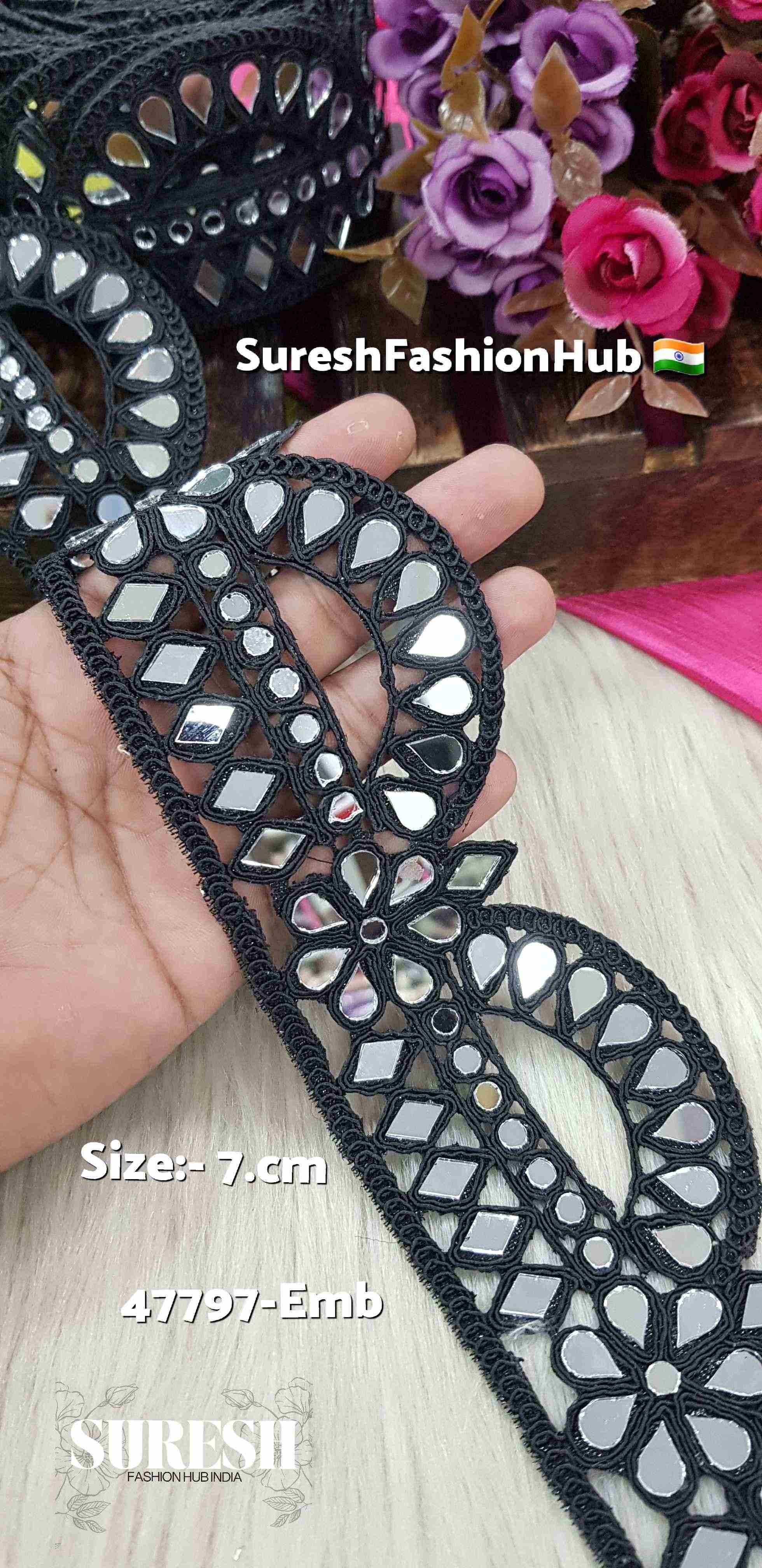 Midnight Gleam Scallop Mirror Lace – Black | 47797-Emb
