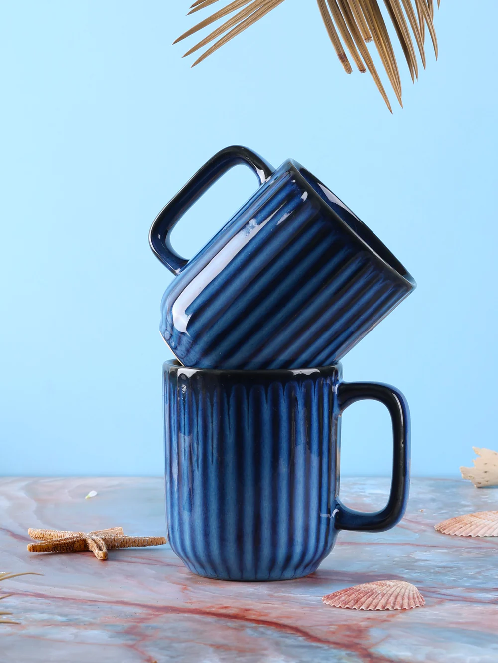 Blue Fluted, Plain, mugs no. 031, capacity 33 cl., set of two