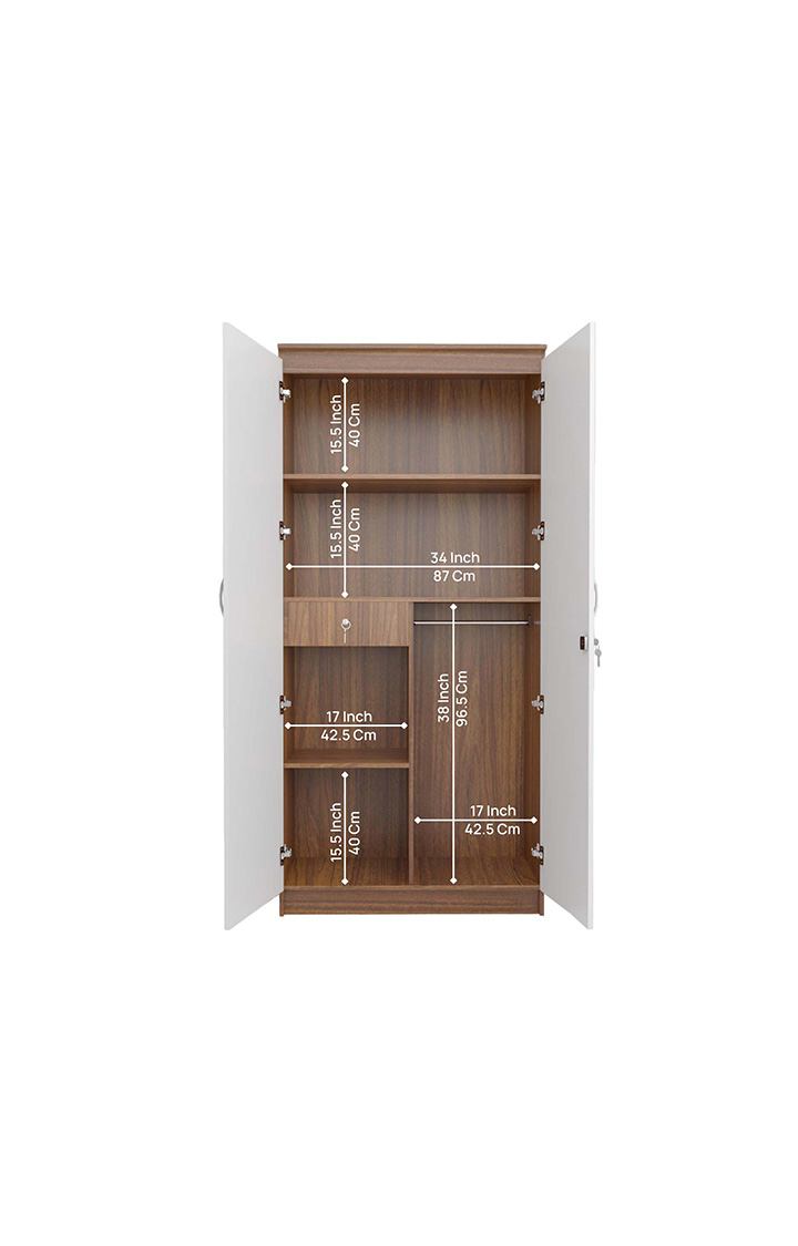 neudot Dallas Engineering Wooden Wardrobe Almirah for Cloth with 2 Doors | Almirah for Clothes Wooden | Wardrobe Organizer | Multipurpose Almirah | Leon Teak, Model - Dallas 1 Year Warranty