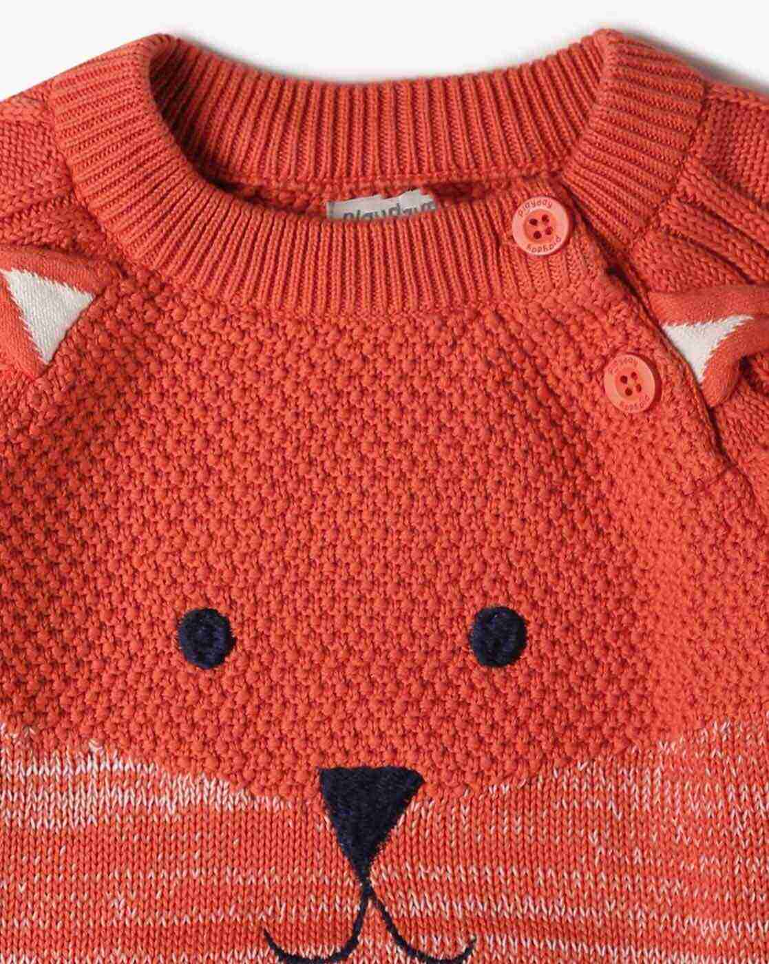 PLAYDAY | Fox Artwork Cable-Knit Sweater|2