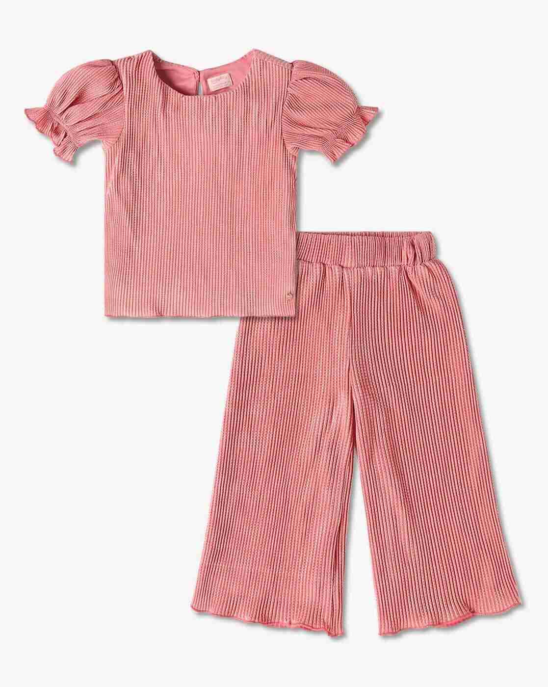 PLAYDAY | Girls Foil Print Round-Neck Top & Pants Set|0