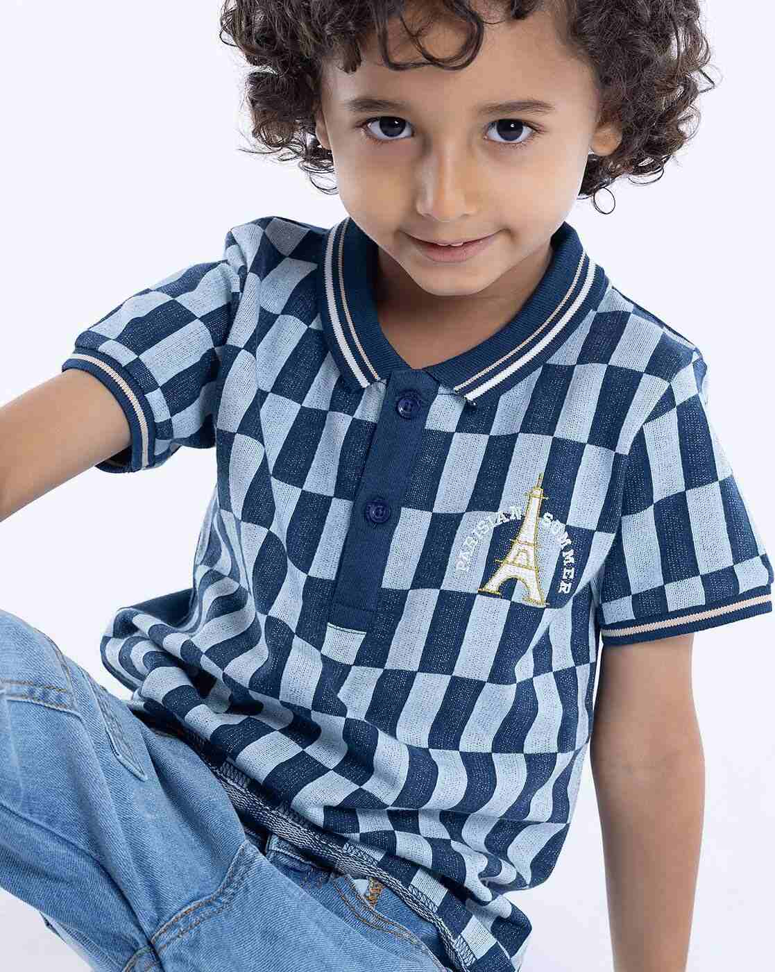 Boys Geometric Print Relaxed Fit Polo T-Shirt
