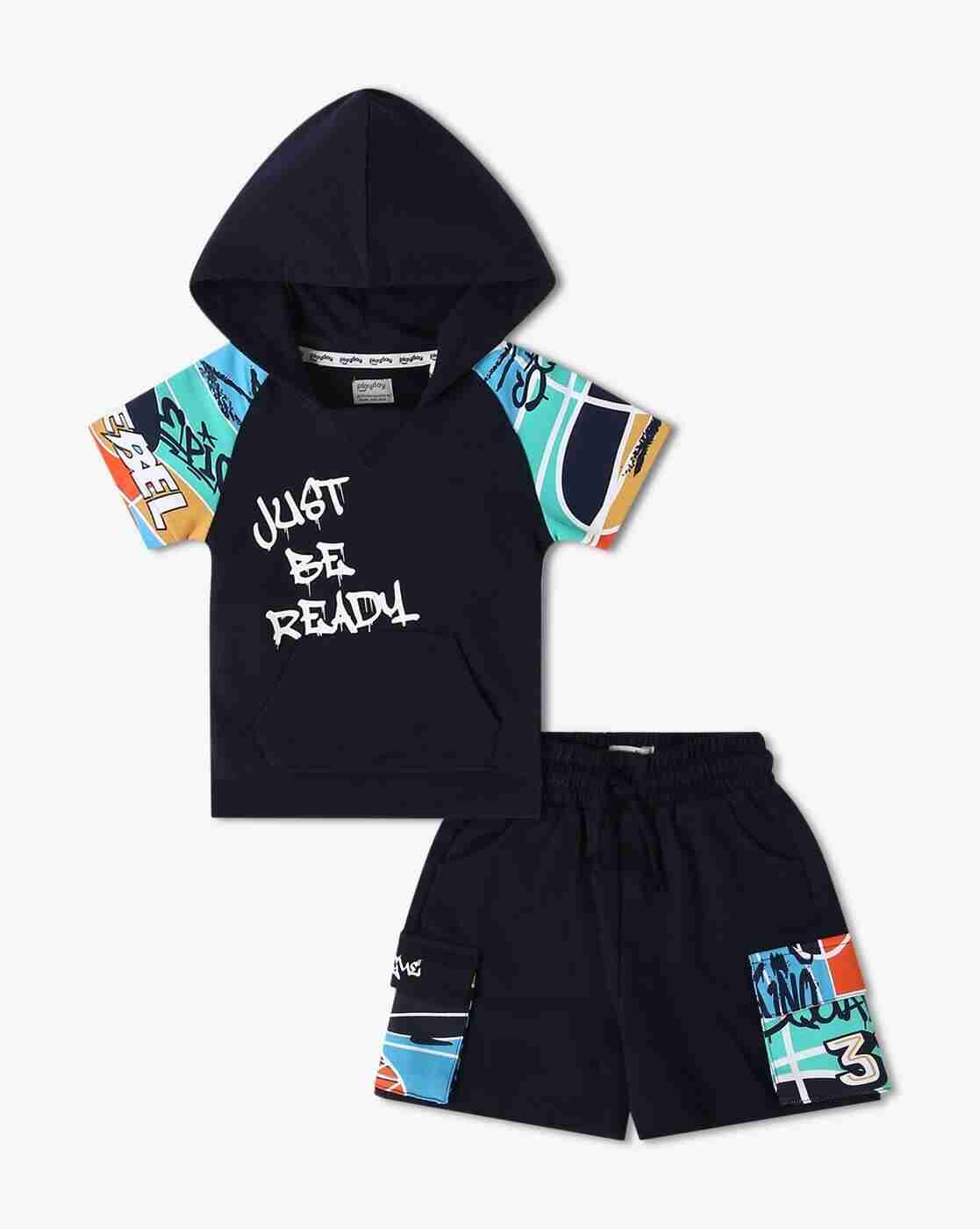 PLAYDAY | Boys Typographic Print Hoodie & Shorts Set|0