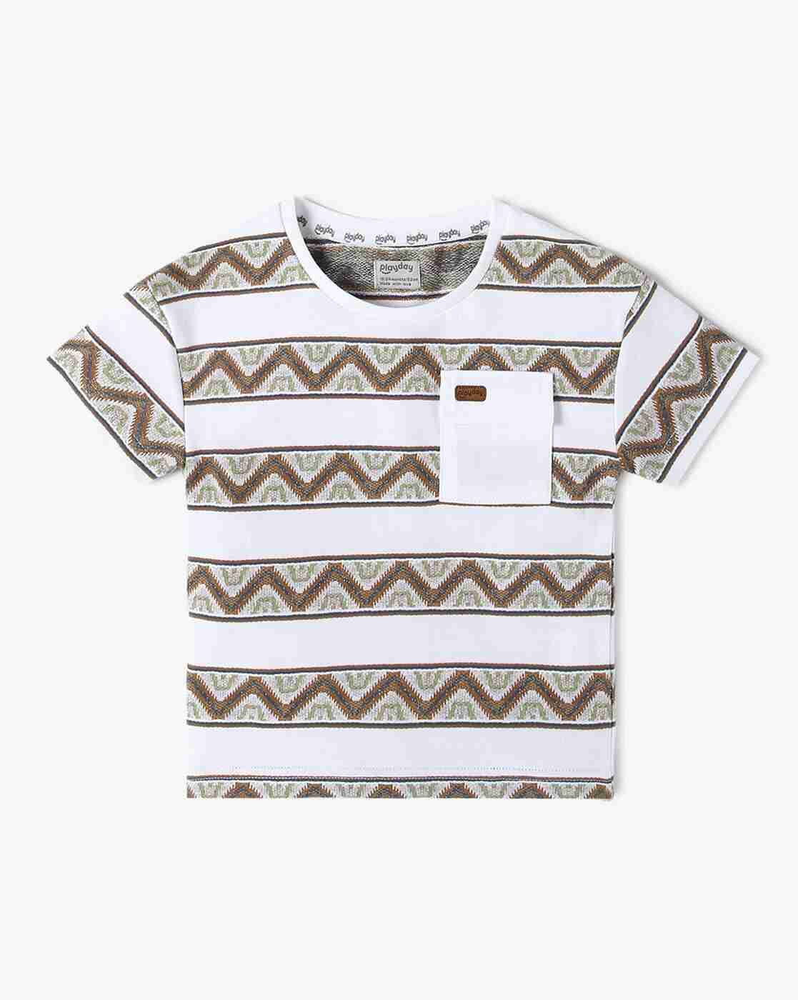 PLAYDAY | Boys Chevron Print Relaxed Fit Crew-Neck T-Shirt with Patch Pocket|0