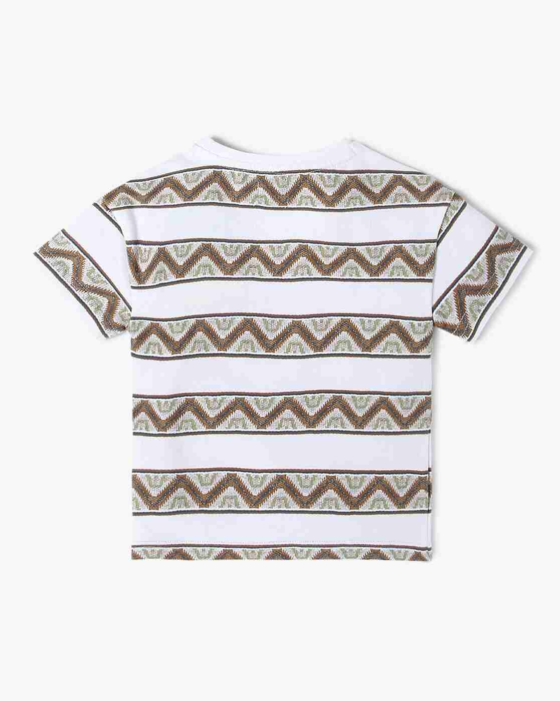 PLAYDAY | Boys Chevron Print Relaxed Fit Crew-Neck T-Shirt with Patch Pocket|1