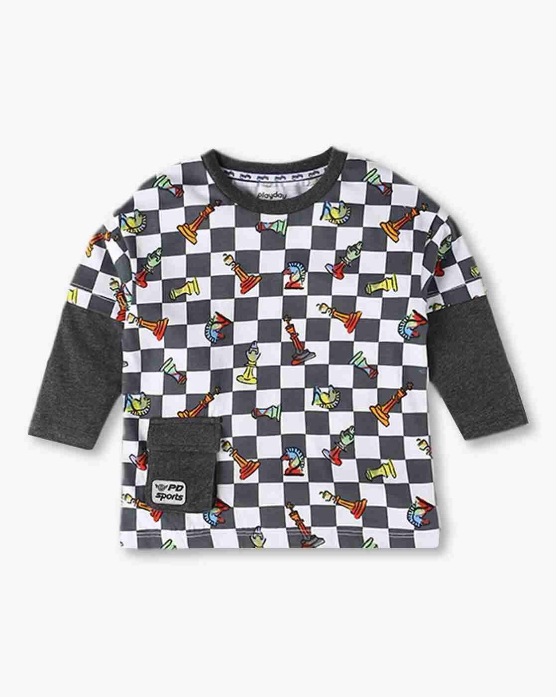 PLAYDAY | Boys Checked Relaxed Fit Crew-Neck T-Shirt|0