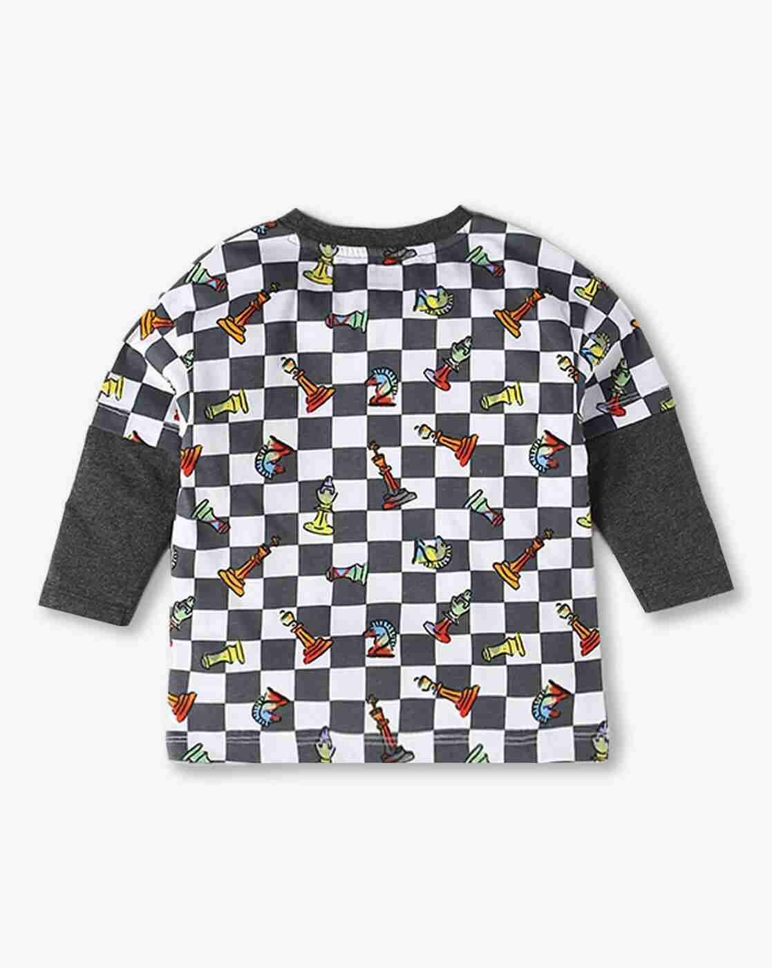 PLAYDAY | Boys Checked Relaxed Fit Crew-Neck T-Shirt|1