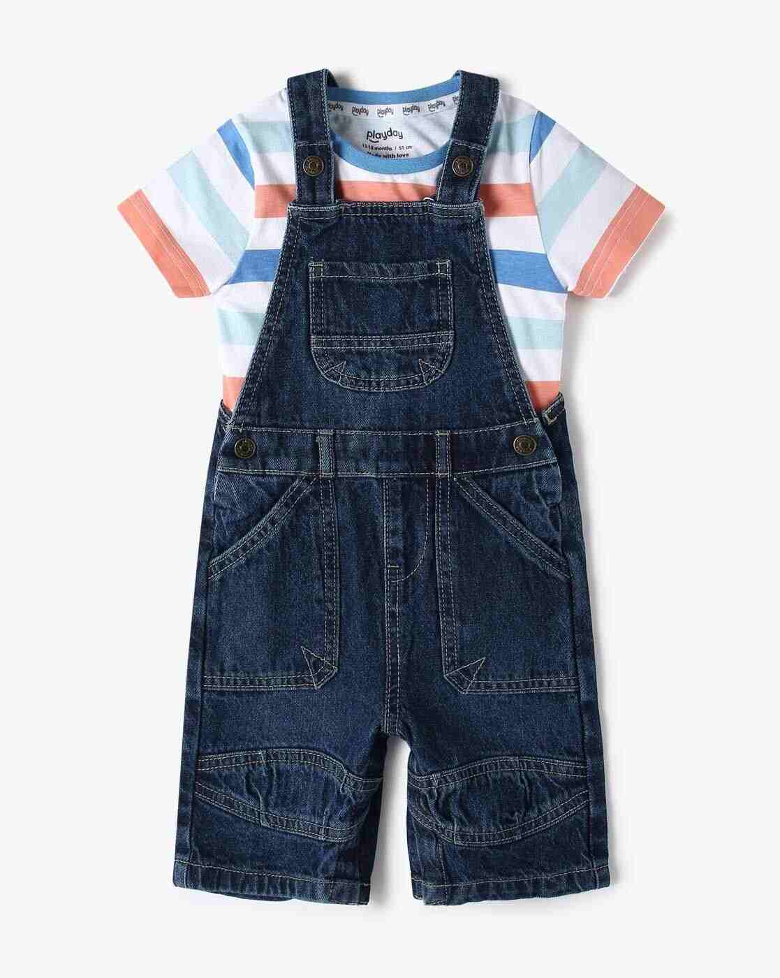 PLAYDAY | Boys Dungaree with Striped T-Shirt|0