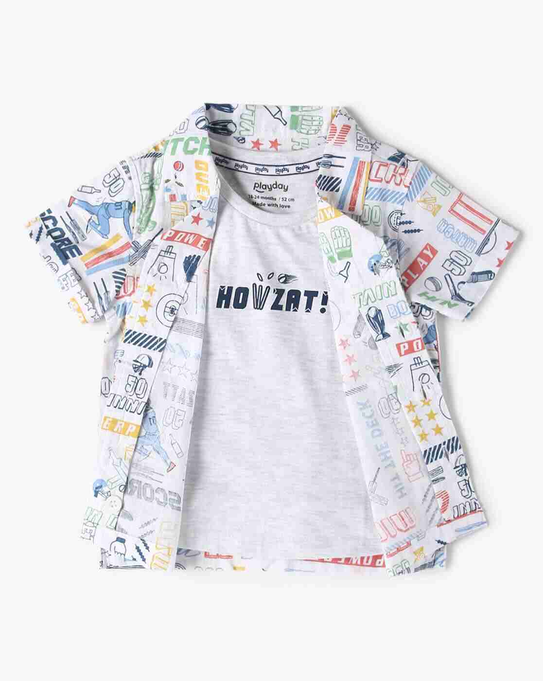 PLAYDAY | Boys Typographic Print Relaxed Fit Twofer Shirt with Vest|0