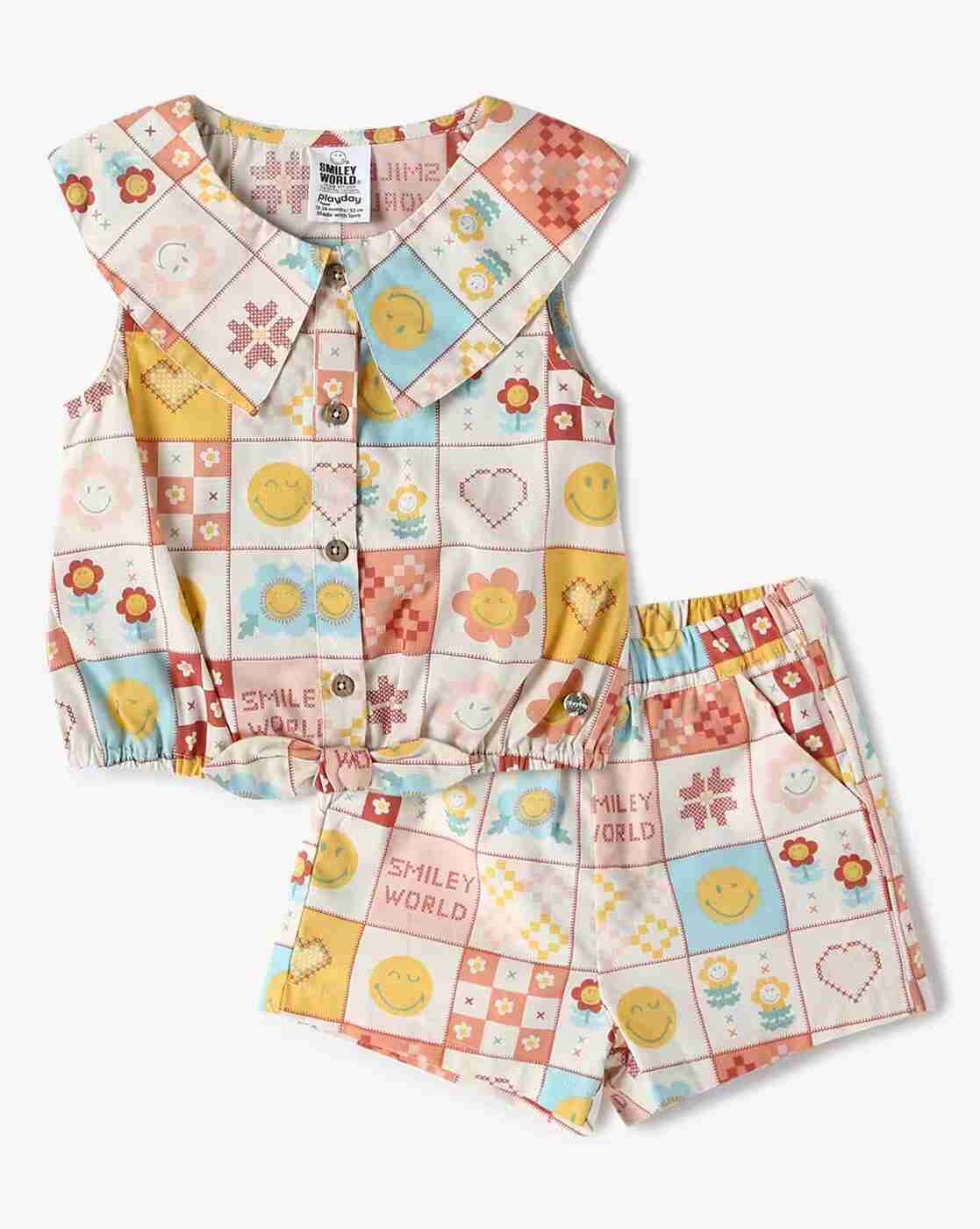 PLAYDAY | Girls Checked Top & Shorts Set|0