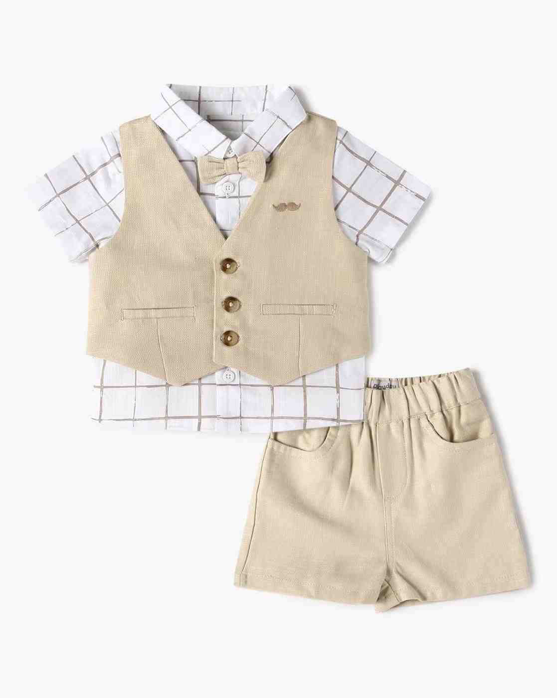 Boys Checked Shirt with Shorts & Waistcoat Set