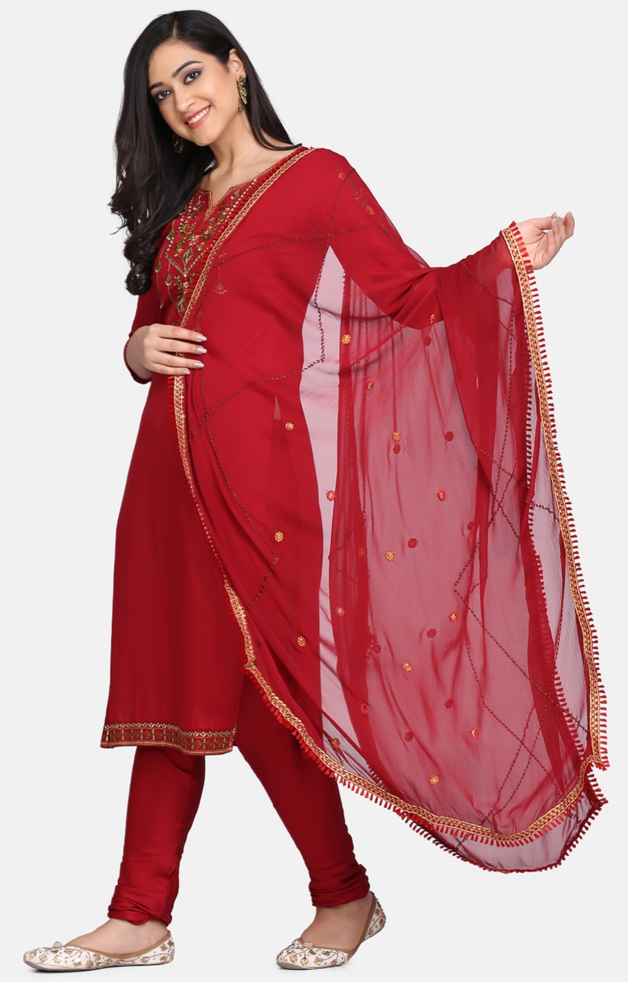 Maroon Color Cotton Embroidered Unstitched Dress Material-FL_PANKHUDI1098_DM