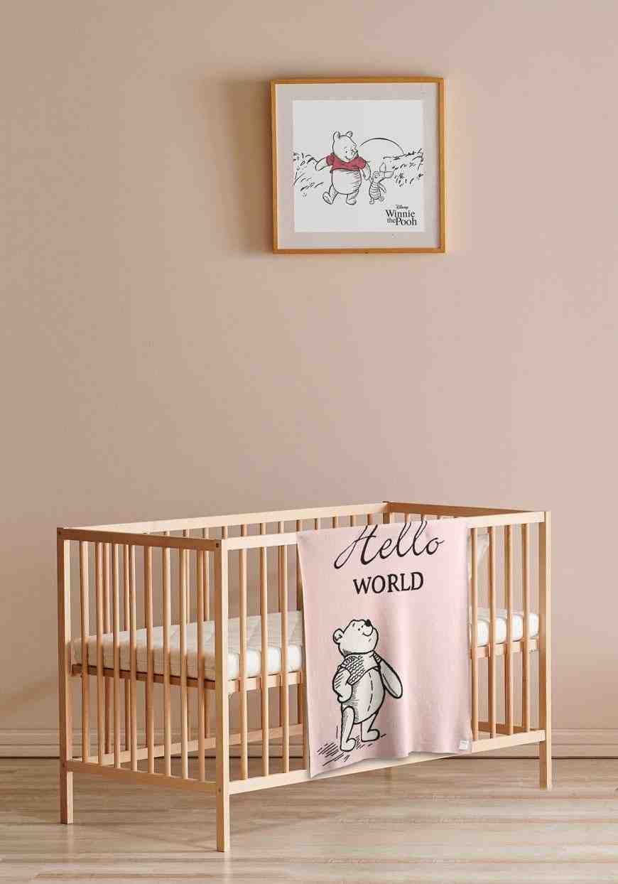 Pluchi Cotton Knitted Winnie The Pooh Blanket Multicolor - Pink Pearl, Black and Natural
