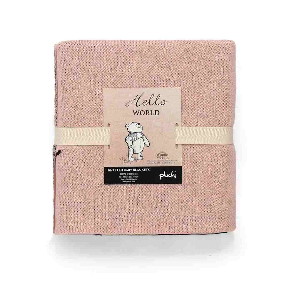 Pluchi Cotton Knitted Winnie The Pooh Blanket Multicolor - Pink Pearl, Black and Natural