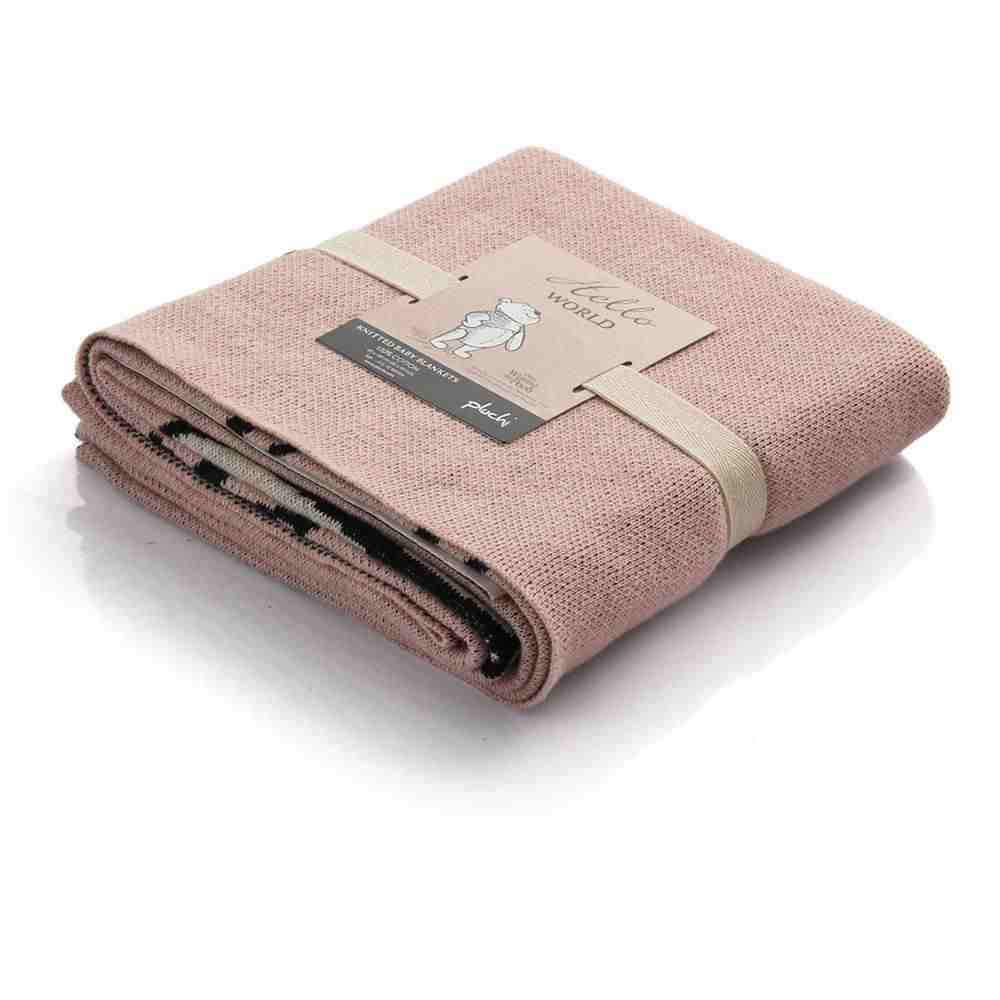 Pluchi Cotton Knitted Winnie The Pooh Blanket Multicolor - Pink Pearl, Black and Natural