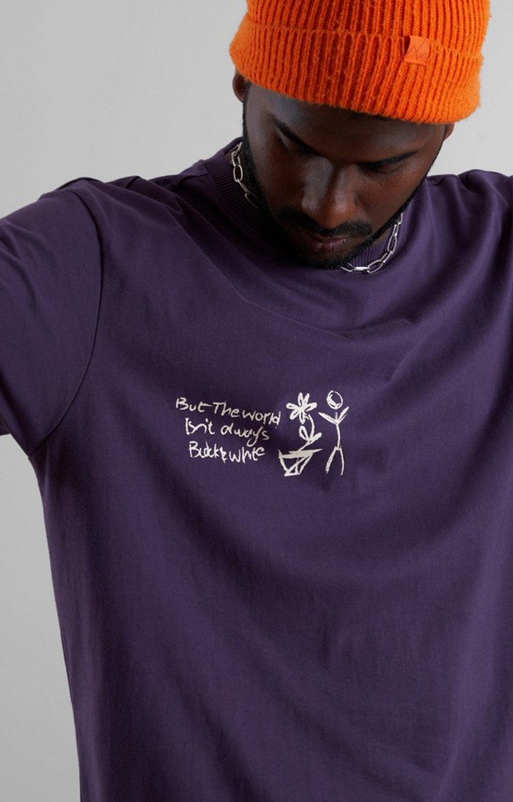 Unisex Plum Perfect Doodle Purple Printed Oversized T-Shirt