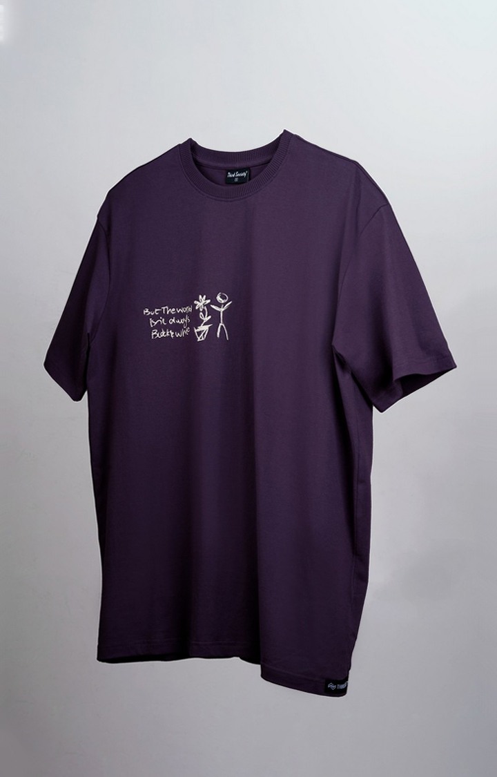 Unisex Plum Perfect Doodle Purple Printed Oversized T-Shirt