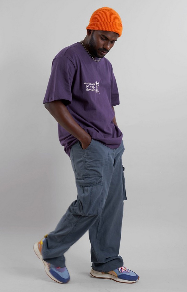 Unisex Plum Perfect Doodle Purple Printed Oversized T-Shirt