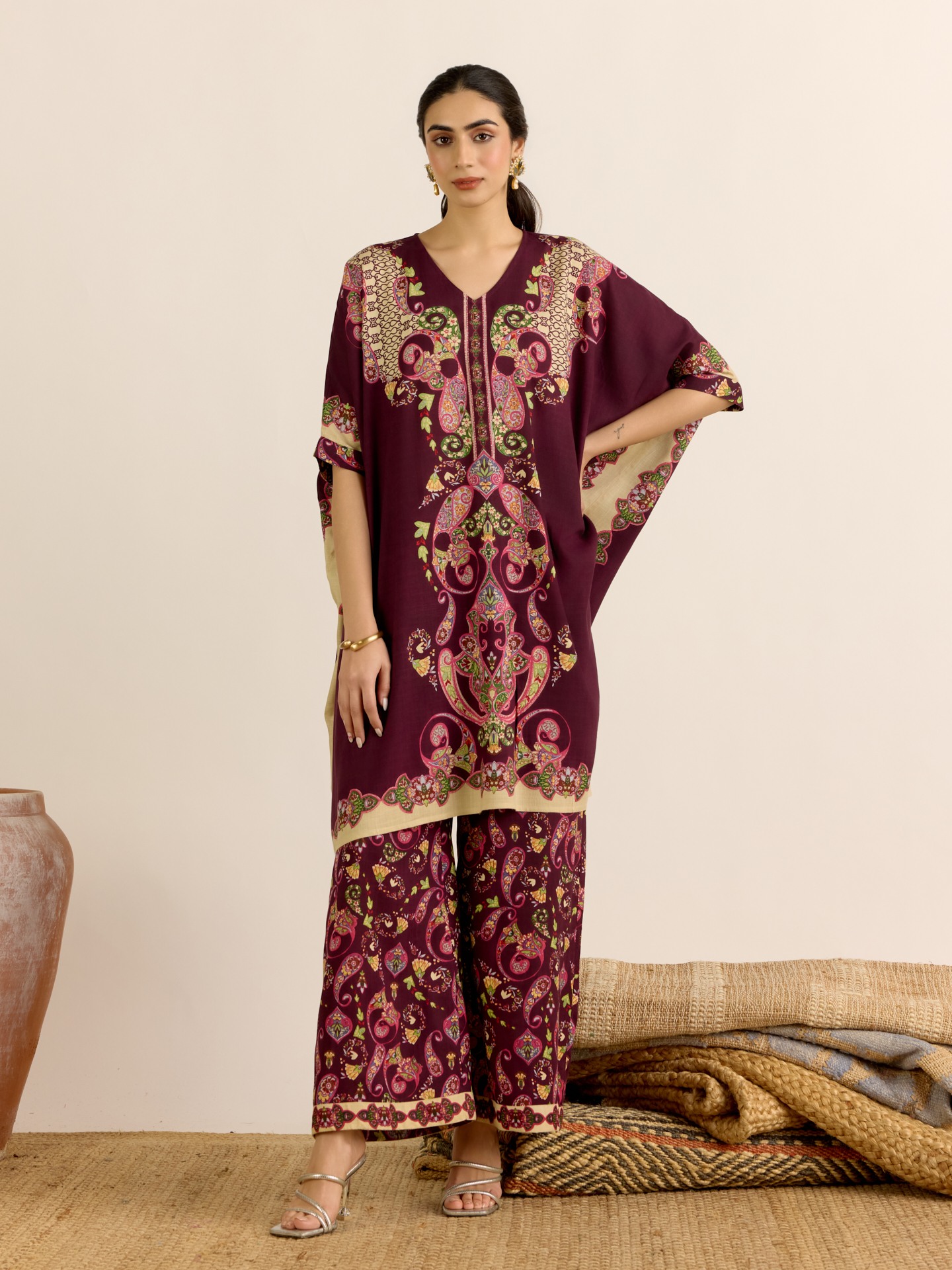 Wine Dandelion Kurta Set