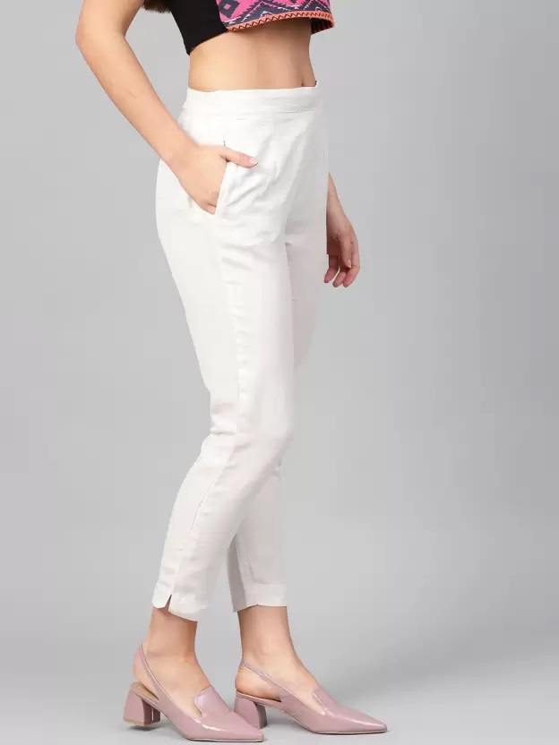 White Cotton Ankle Length Ethnic Pant for Women