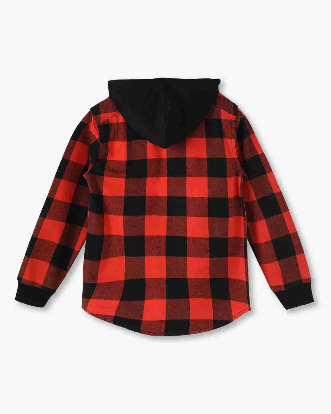 POINT COVE | Boys Checked Slim Fit Zip-Front Hooded Shirt with Patch Pocket|2