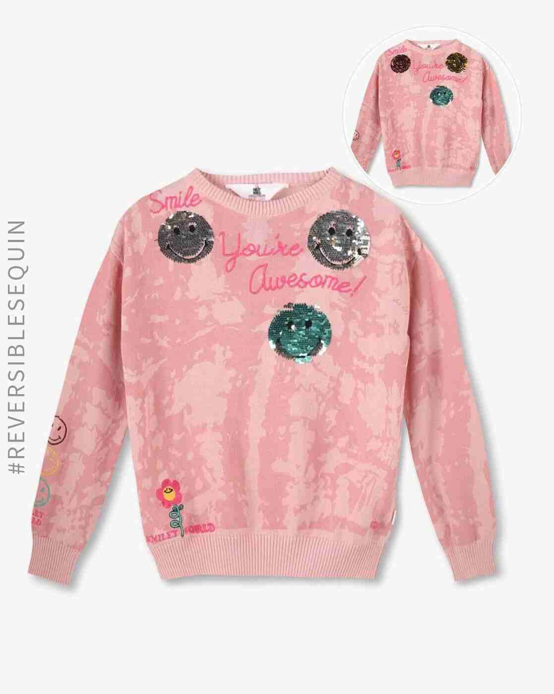 POINT COVE | Girls Smiley Sequin Regular Fit Sweatshirt|0