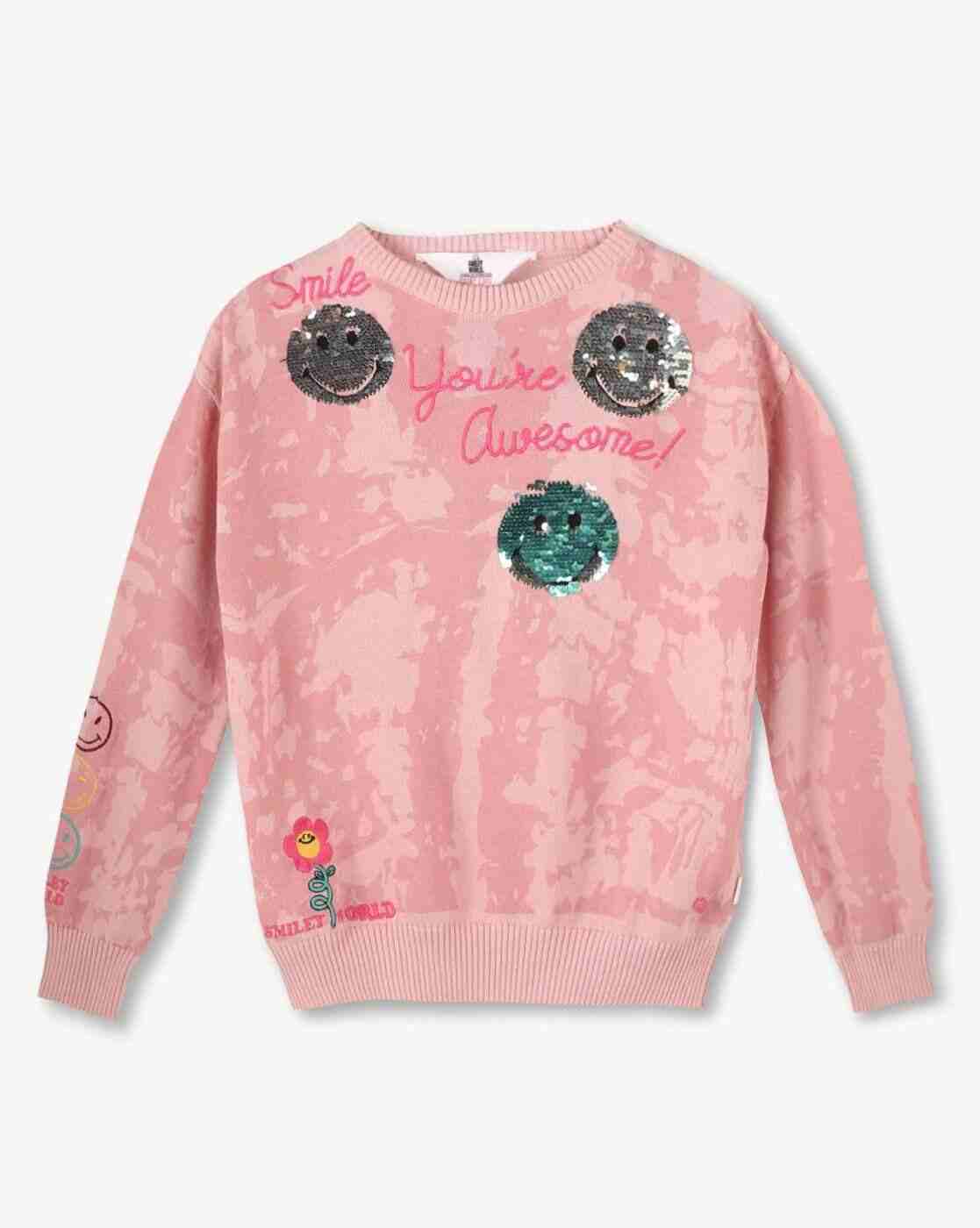 POINT COVE | Girls Smiley Sequin Regular Fit Sweatshirt|2