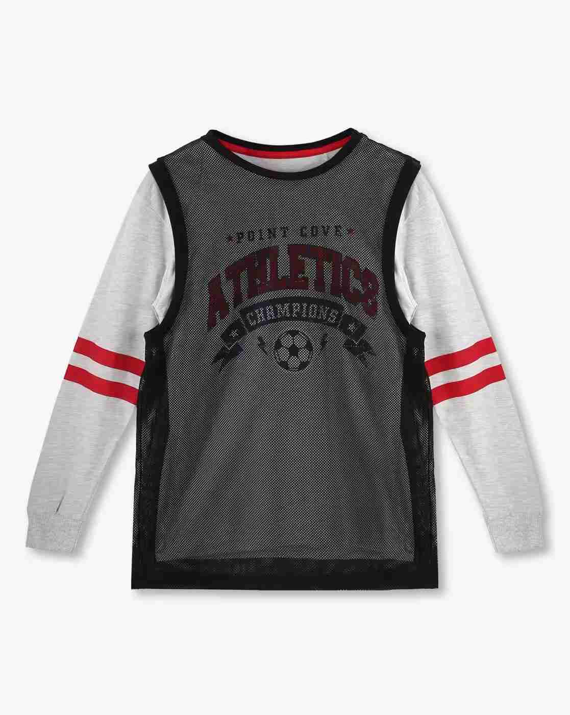 Boys Typographic Print Slim Fit Round-Neck T-Shirt