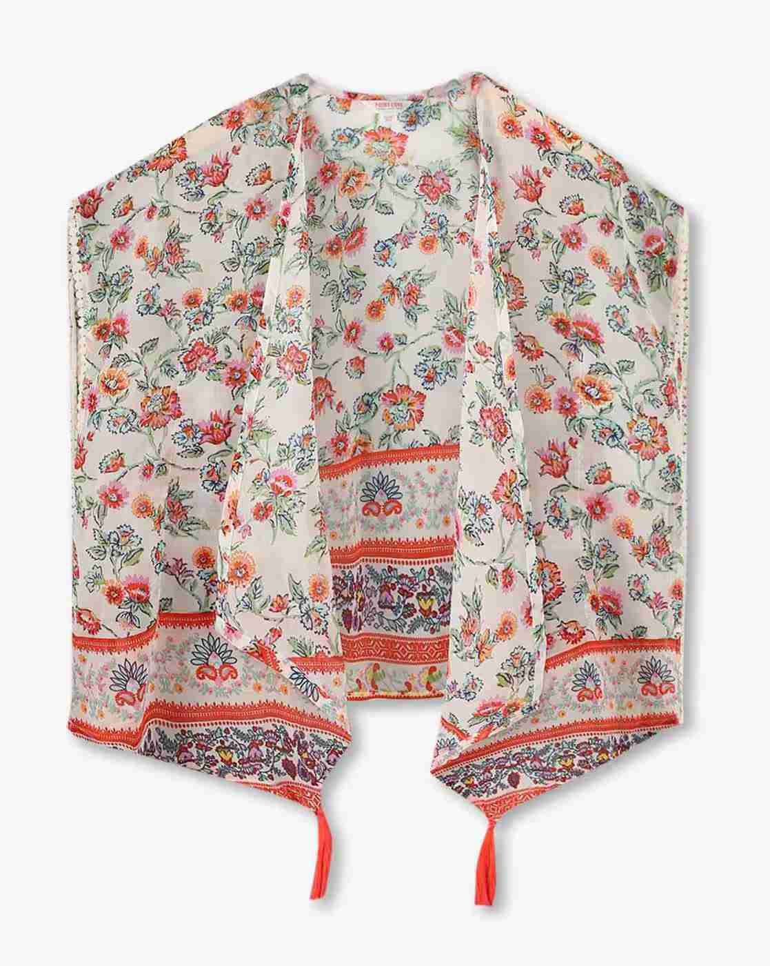 POINT COVE | Girls Floral Print Round-Neck T-Shirt with Jacket
