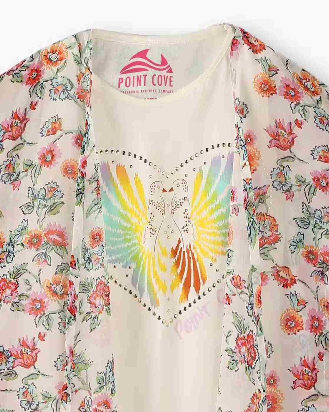 POINT COVE | Girls Floral Print Round-Neck T-Shirt with Jacket|5