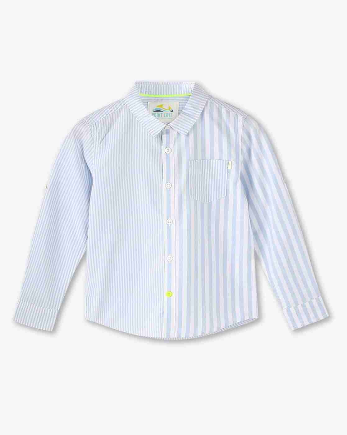 Boys Striped Slim Fit Shirt with Patch Pocket