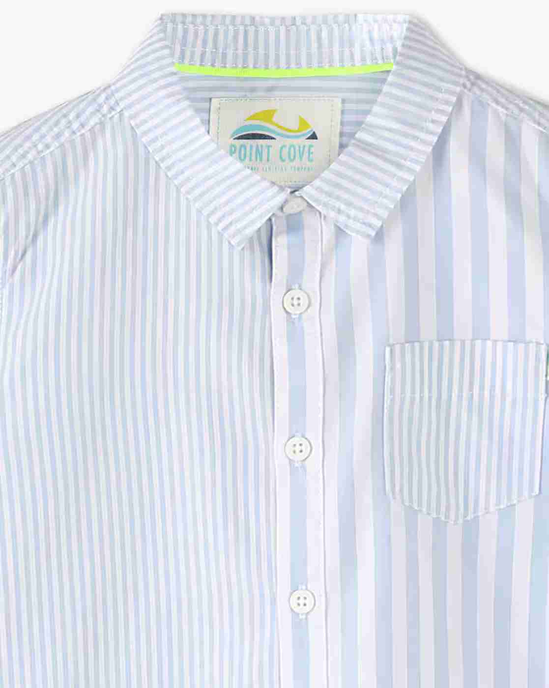 POINT COVE | Boys Striped Slim Fit Shirt with Patch Pocket|2