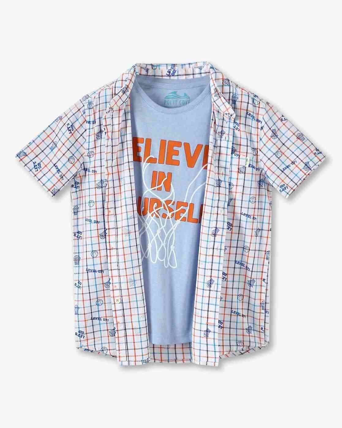POINT COVE | Boys Checked Slim Fit Shirt with T-Shirt|0